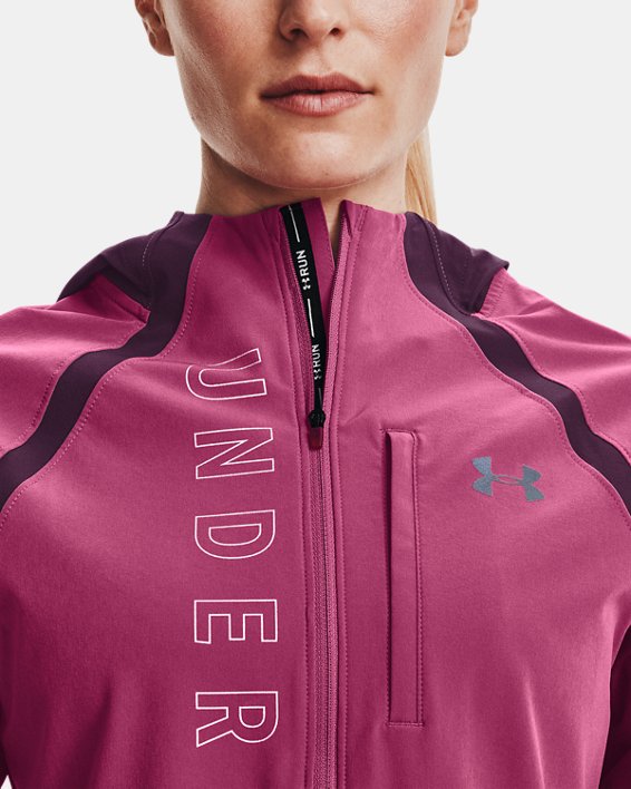 Women's UA Qualifier OutRun The Storm Jacket, Red, pdpMainDesktop image number 3